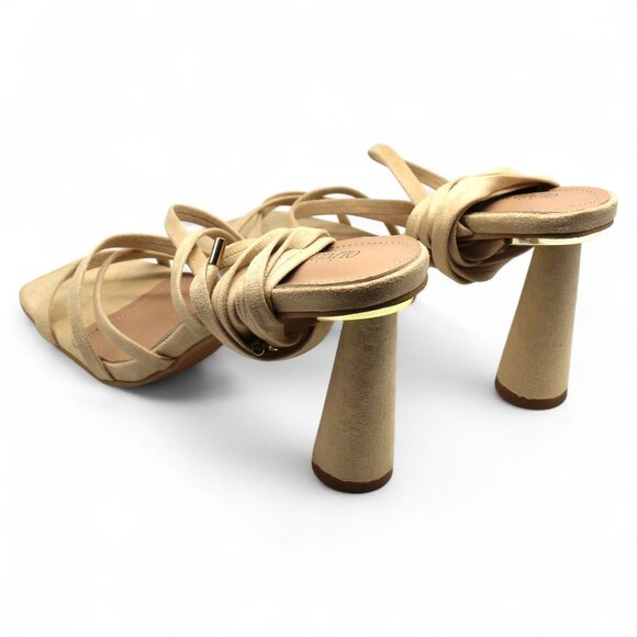 OLIVIA MILLER Womens Beige Strappy Nia Square Toe Flare Lace-up Dress Heeled San - Picture 6 of 6